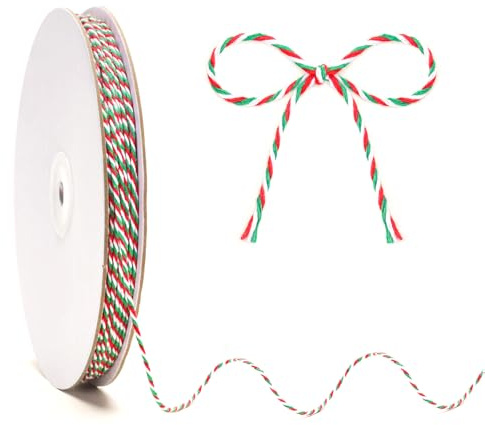 KINGLAKE Green Red and White String, 2mm × 100m Christmas String for Gift Wrapping, Butchers Bakers Twine Cotton String for Crafts, Xmas Presents, Festive Decoration, Cooking Meat