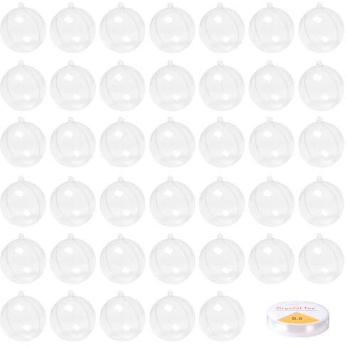 Pilikoll 40 Piezas Ø6cm Bolas Navidad Transparentes Bola de Adorno Transparente Rellenable Bolas de Plástico Bolas de Navidad de Plástico Bricolaje Bolas Navideños para Vacaciones, Bodas, Fiestas