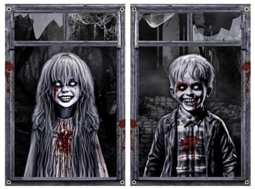ZXTGBQ 2PCS Halloween Decoracion Para Casa, 80 X 120cm Adornos Halloween Terror, Cortinas Para Ventanas De Helloween, Puerta De Casa, Exterior, Interior, Suministros Para Fiestas De Helloween