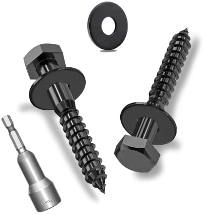 Ezitruz 12Pcs M8x40mm Coach Screws, Heavy Duty Lag Bolts, Hex Head Wood Screws 40mm, 304 Stainless Steel with Black Zinc Plating, Kit with Washers and Hex Socket Drill Bit
