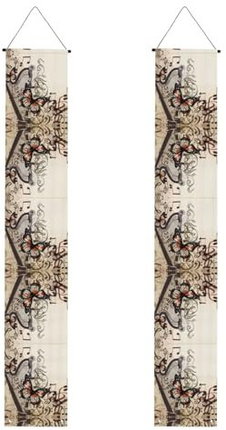 Musik-Hintergrund mit Harfe und Schmetterling, dekoratives Veranda-Banner (vertikal), Willkommensbanner geeignet zum Aufhängen im Freien, 30 x 180 cm