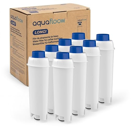 Aquafloow Vattenfilter 8 stycken för DeLonghi kaffemaskiner – kompatibel med DLCS002, SER3017, 5513292811 – lämplig för ECAM, ESAM, ETAM helautomatiska kaffemaskiner