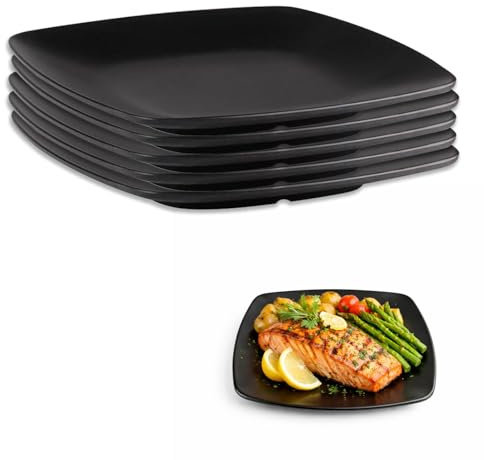 6er Set Servierplatten, 17x1.9cm Dessertteller Schwarz, Speiseteller für Kuchen, Servierplatte Melamin, Schlüsselschale Dekoschale, für Grillen, Dessert, Vorspeisen, Salatteller, Obst Beilagen