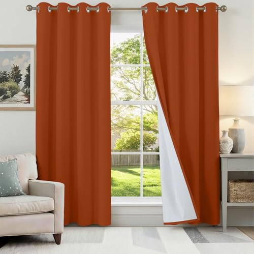 Runyéla 100% Vorhänge Blickdicht Leinenoptik, Verdunklungsvorhänge Leinen 2er Set, H 230 x B 120 Thermovorhang Hitzeschutz Terrakotta Gardinen mit Ösen Lärmschutzvorhang für Schlafzimmer Wohnzimmer