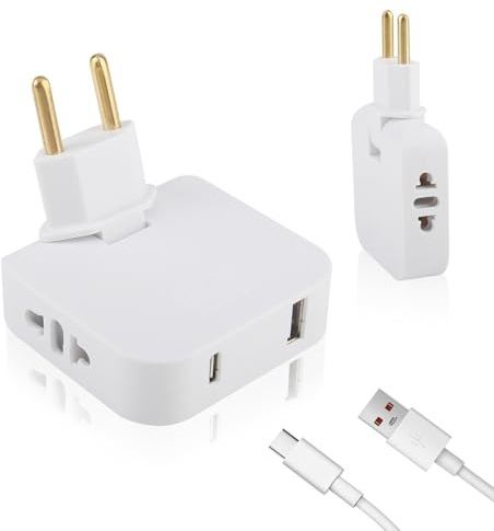 GZGXKJ 2 Pezzi Spina Piatta Salvaspazio 4 in 1 Prese Piatte Salvaspazio da Muro Girevole a 180° Presa Piatta USB + Type C Adatto per Telefoni Cellulari, Computer, Ufficio Domestico e Viaggi (250V)