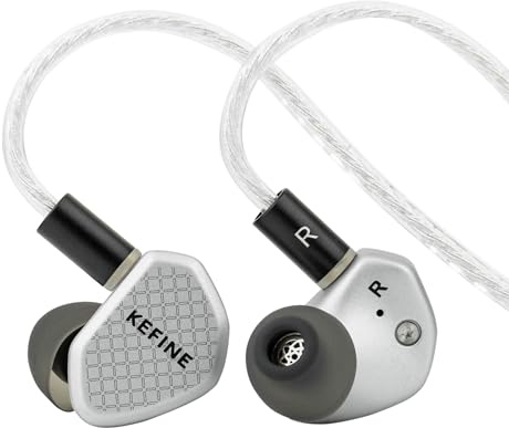 Linsoul Kefine Klean In Ear Monitor,Auriculares con Driver Dinámico Diafragma DLC 10mm,Audífonos para Juegos,Boquillas Reemplazables,Cable Plateado Desmontable para Audiofilos (con Mic Type-C, Plata)