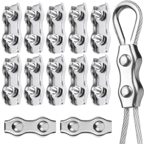 Doppio Morsetto Cavi Acciaio Inox,12 Pezzi M6 Duplex Morsetti per Cavi,Morsetti Serracavo Clip per Fune Metallica da 6 mm Corda per Biancheria,Sartiame Fissaggio Fune Tendicinghi
