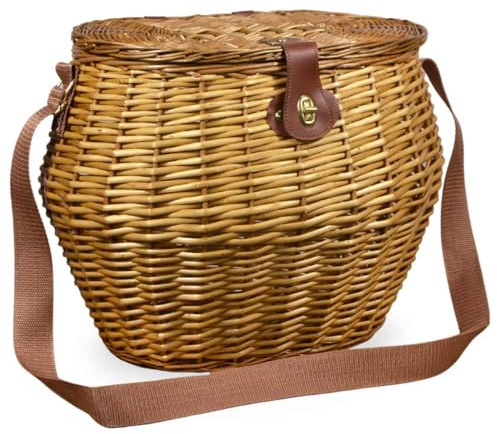 Cesto Vimini Grande con Tracolla e Coperchio 45x37 h35 cm MAX — Raccolta Funghi, Castagne e Frutti di Bosco — Cesto Zaino da Spalla