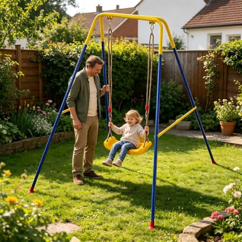 Warmiehomy 3 in1 Baby Swing Chair with Safety Harness Kids Swings for Garden Backyard Outdoor Indoor, Foldbale Toddler Swing Chair Play for Children Gift for 1 2 3 4-10 years old Boys Girls, Yellow