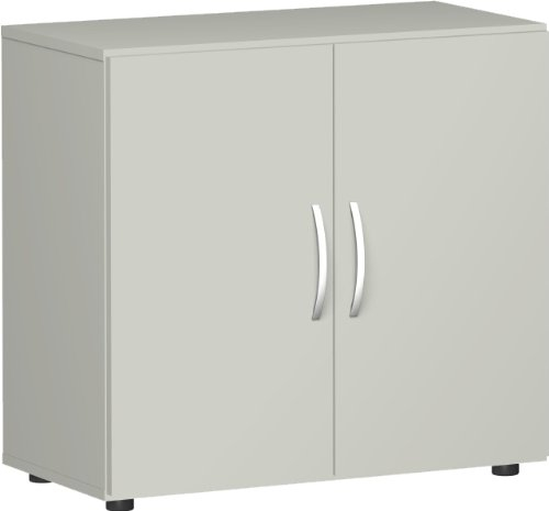 Gera Möbel, B x T x H 800 x 420 x 752 mm, 2 OH, 1 Boden, Justierfüße Büro-Flügeltürenschrank, Holz, lichtgrau, 60 x 43 x 76 cm
