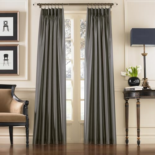 Curtainworks Marquee Faux Silk Pinch Pleat Curtain Panel, 30 by 84, Pewter,1Q80000GPT