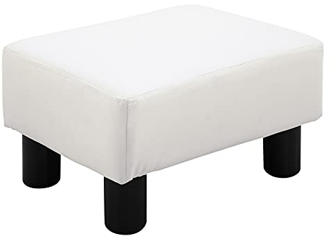 HOMCOM Sitzhocker Hocker mit Kunstleder Moderner Fußhocker Kunstlederhocker Ottomane für Schlafzimmer, Wohnzimmer, Weiß