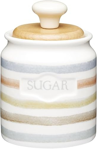 KitchenCraft Classic Collection Striped Ceramic Sugar Pot, 450 ml (16 Fl oz) - Cream