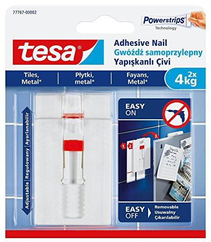tesa 77767-00002-00 - Clavo adhesivo extraíble ajustable para azulejos, metal y superficies lisas, color blanco