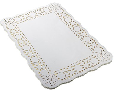 LJY 100 Pieces White Lace Rectangle Paper Doilies Cake Packaging Pads Wedding Tableware Decoration (10.5 x 14.5 inch)