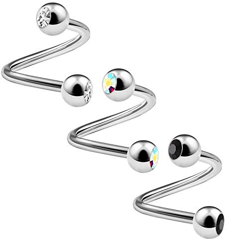 KJM FASHION 3 STK Stahl Spirale Ohr 1,6mm 14g Ohrringe Piercing Schmuck