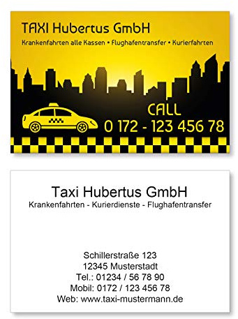 500 Visitenkarten für Taxi Kurier Taxiruf - 400g Bilderdruck matt