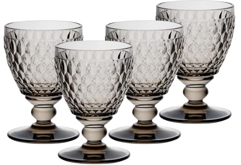 Villeroy & Boch Boston Coloured - Set di 4 bicchieri da vino bianco Smoke, 230 ml, con motivo sfaccettato, in cristallo per vino bianco, lavabili in lavastoviglie, colore: grigio