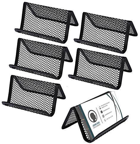 Metall Mesh Visitenkartenhalter Langlebig Visitenkartenständer Metallgitter Visitenkartenaufsteller Tragbar Visitenkarten-Etui für Schreibtisch Büro Namenkarte Visitenkarte 6 Stück (Schwarz)