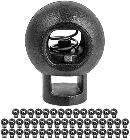 Kordel Stopper, 1-Loch, 50 Stück, Schwarz, für bis Ø 5 mm Kordeln, Band Klemme Jacke, Bekleidung, Rucksack, Gummikordel Stopper, Schnellverschluss Schnürsenkel, Schnur Rutsche, Tanka Kordelstopper