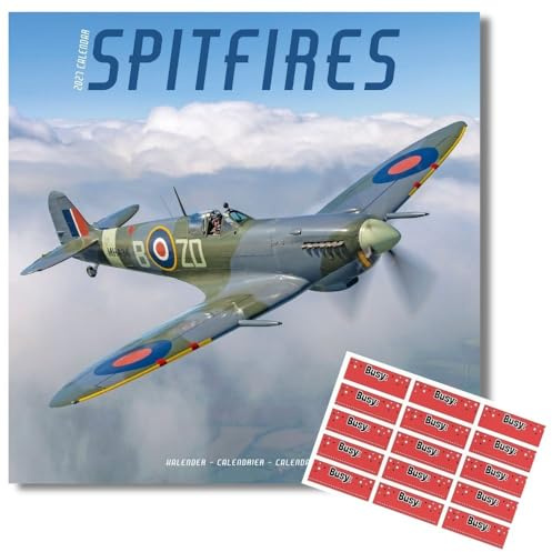 Spitfires kalender 2025 | fyrkantig väggkalender | 16 månader | med organisatoriska klistermärken
