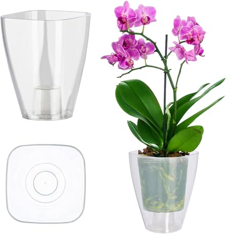 KADAX Blumentopf, schlanker Orchideentopf, Schlichter Pflanzkübel, Blumenkübel für Orchidee, Knabenkraut, Gänseblümchen, Übertopf für Küche und Wohnzimmer (⌀ 9cm, eckig, Transparent)