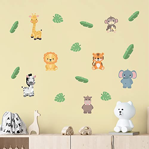 Klebekerlchen® | Wandtattoo Kinderzimmer Mädchen & Junge, Wandsticker selbstklebend, wiederverwendbare & rückstandsfreie Kinderzimmer Deko – Wandtattoo Dschungeltiere Sticker (Set mit 15 Motiven)