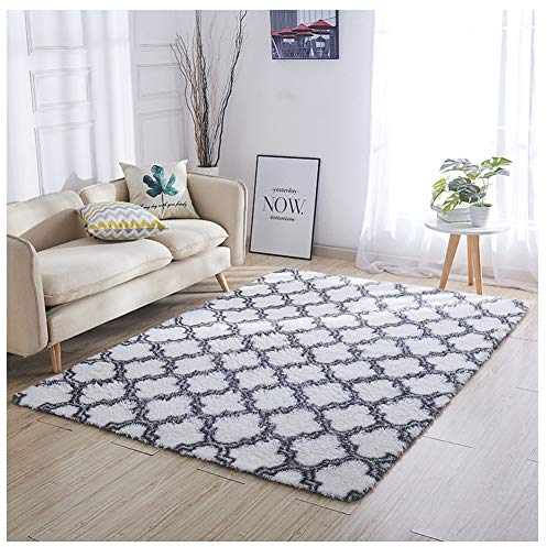 GUOCU Hochflor Shaggy Langflor Teppich Flauschiger Teppich Weiß Lammfell Kunstfell Teppiche Lammfellimitat Wollteppich Bettvorleger Sofa Matte Fellimitat Fellteppich Teppiche Wohnzimmer,Weiß,160x230