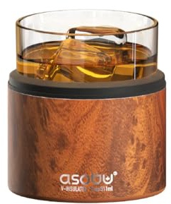 asobu Whiskey Sleeve Glass – Insulated Bourbon Tumbler with Premium Rocks Glass, BPA-Free, Double-Wall Stainless Steel, Keeps Drinks Cold Longer, 10.5oz