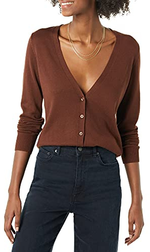 Amazon Essentials Kvinnors Lätt V-ringad cardigan tröja (finns i plusstorlek), Brun, M