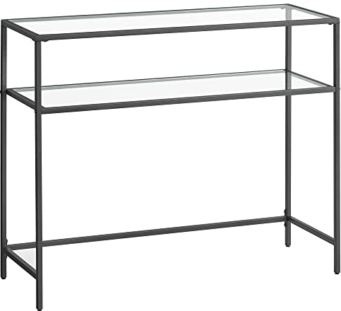 VASAGLE Konsolentisch, Eingangstisch, Sofaspitze, Tischplatte aus Hartglas, Metallrahmen, 2 Ebenen, verstellbare Füße, für Wohnzimmer, Eingang, Flur, Schwarz LGT025B01