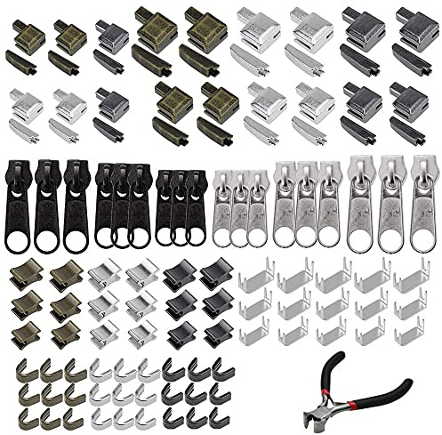 Zasvec Reißverschluss Reparatur Set 142 Stück Zinklegierungs Reißverschluss Unterer Reißverschluss Stopper Metall Reißverschluss Ersatz Reißverschluss #3#5#8 für Zipper Reparatur