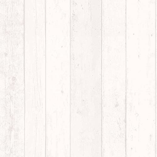 Papier peint effet bois blanc crème moderne | Tapisserie bois blanc chambre adulte & couloir | Papier peint intissé salon