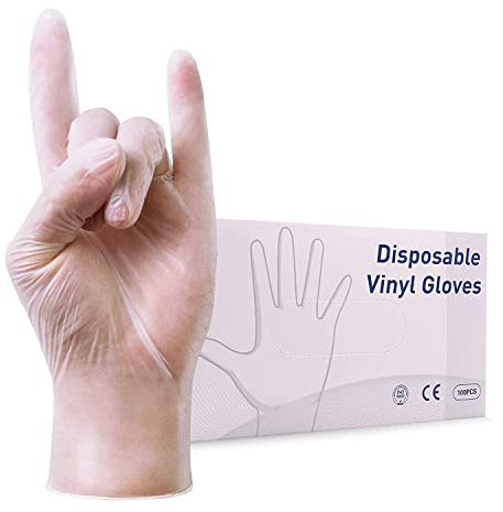 Disposable Vinyl Gloves, Clear, Powder Free, Latex Free, Heavy Duty, Non-Sterile, Multi-Purpose, Extra Strong, Food Safe - Medium (Pack of 100)