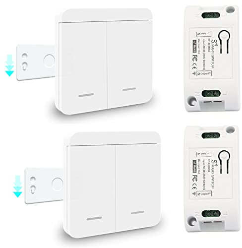 Tedeligo Funk Lichtschalter Set, Abnehmbarer Kabelloser Wandschalter Sender 100M Funksteuerungsreichweite Für Beleuchtungsgeräte Bis Zu 2300W Keine Verkabelung Erforderlich Weiß Funkschalter