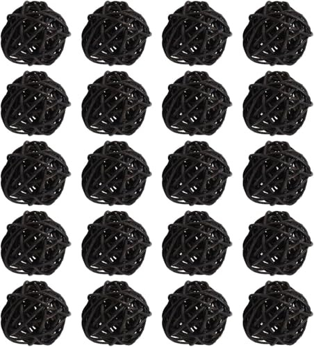 20 Stück Rattankugeln, 3cm Bunte Dekorative Rattankugeln Rattan Bälle Dekorative Kugeln Vasen Füller, Ornamente für Tisch, Hochzeit, Weihnachten, Geburtstag, Party Dekorationen(Schwarz)