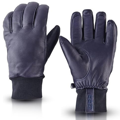 OOZi Leather Gloves for Men Women Cold Weather, Winter Genuine Sheepskin Leather Gloves Warm Gloves for Driving Riding, Mazarine, Large