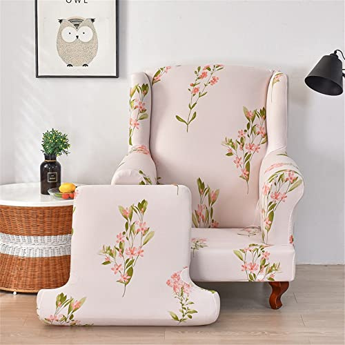 Highdi Ohrensessel Überzug Sessel-Überwürfe 2 Teilig, Blumen Drucken Ohrensessel Schonbezüge Sofabezug Bezug Universal Strandmon Sesselhusse Tiger Stuhlbezug mit Armlehne (Pinke Blume)