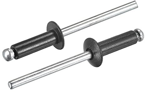 sourcing map Aluminum Blind Rivets, 4mm x 12mm (5/32 x 15/32) Open End Rivet Flat Round Head for Joining Metal Plate Leather, Black 200 Pcs