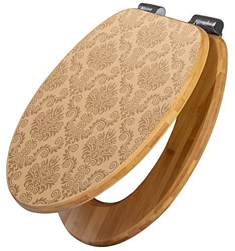 banjado Design WC Sitz Bambus Absenkautomatik 45,8x37,5cm / Toilettendeckel mit Absenkautomatik Holz/hochwertiger Bambus Klodeckel/WC-Sitz für gängigen Toiletten/Motiv Tapete Beige