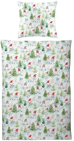 Carpe Sonno warme Biberbettwäsche 135x200 - Tiermotiv Winter-Bettwäsche mit Reißverschluss aus 100% Baumwolle Flanell - Bettwäsche Set 135 x 200 mit Kopfkissen-Bezug - Wichtel