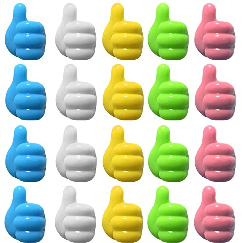 20 PACK Self Adhesive Hooks, Thumb Wall Hooks Adhesive Hooks Stick on Hooks Bathroom Hooks Cable Holder, Cable Organiser, Cable Tidy Clips for Home, Office, Desk, Car, Gift Idea (Thumb hook - 20)