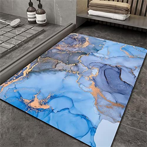 Badezimmerteppich Super Absorbierende Rutschfester Badematte, Badematten Badteppich 80x120cm Badvorleger Extra DüNn Schnelltrocknende Waschbare Badematte Home Rug, Badmatte Bodenmatte Floor Mat Blau