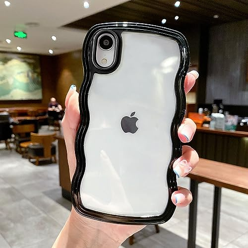 QLTYPRI Kompatibel mit iPhone X Hülle, iPhone XS Transparent Handyhülle Aesthetic Curly Case Frauen Mädchen Girls Süßes Wellen Design Silikon TPU Bumper Schutzhülle - Schwarz