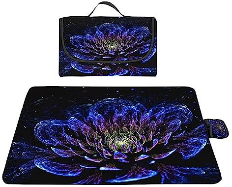 TengYuer Picknickdecke 180x200cm Stranddecke Wasserdicht Sandfrei Isoliert Faltbar Strandmatte mit Tragegriff Outdoor Campingdecke XXL für Camping Parks Strände Picknick Blaue Blume