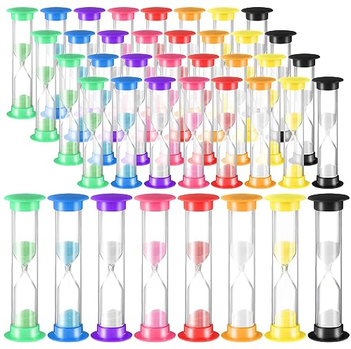Set mit 40 Stück Sanduhren für Kinder, 1 Minute, für Klassenzimmer, 1 Minute, mit Acryl überzogen, Sanduhr für Vorschullehrer, 8,5 x 2,5 x 2,4 cm (mehrfarbig)
