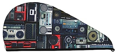 Mikrofaser-Haarhandtuch für Frauen, Korallensamt, schnell trocknend, Haarturban, Vintage-Wand, Radio, Boombox-Druck, super saugfähiger Haarturban