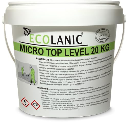 MICROLANIC - Dekorativer selbstnivellierender MIKROZEMENT | Einkomponentiges Pulver mit extremer Oberflächenhärte | MICRO-TOP Ebene 1 | Für drinnen und draußen geeignet | 20kg