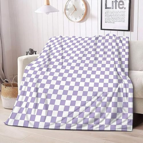 Decke Sofa Lila Kariert Kuscheldecke Flauschig - Weich und Warme Fleecedecke für Bett Couch - Wohndecke 130x150 cm als Couchdecke Bettüberwurf Tagesdecke Campingdecke