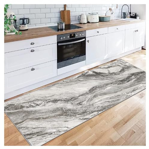 Siunwdiy Teppich Läufer Flur 50X250CM rutschfest Küchenteppich Abstrakt Grau Waschbar Meterware Schlafzimmer Korridor Teppichläufer Lang, 40/50/60/70/80/90/100/120cm Breit